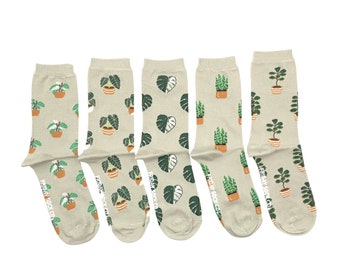 Plant Socks for Ladies | Houseplant Socks | Friday Sock Co. Mismatched Socks | Egyptian Cotton | Gift Set for Plant Parents | Plant Lovers