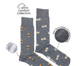 Men's ULTRA COMFORT Socks | Whiskey Bottle & Glass | Friday Sock Co. Mismatched Socks | Gift for Him | Whiskey | Alcohol | Terry Cotton Sock