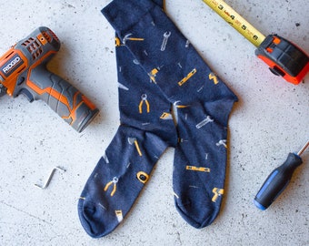 Men's Socks | Construction | Friday Sock Co Mismatched Socks | Tools | Dad Socks | Boyfriend Socks | Building | Wrench | Hammer