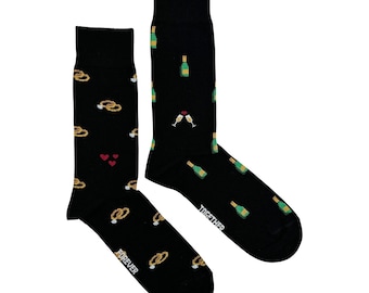 Men's Socks | Wedding | Friday Sock Co. Mismatched Socks | Rings | Champagne | Love | Celebration | Marriage | Wedding Gifts for Men