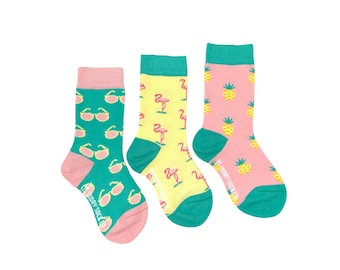 Kid's Socks | Flamingos, Pineapples & Sunglasses | Friday Sock Co Mismatched Socks | Organic Cotton | Summer Socks | Girl Socks | Pink Socks