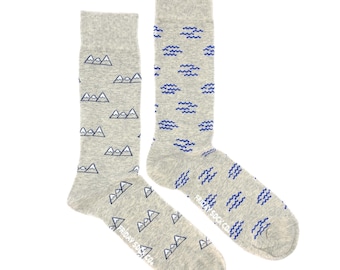 Men&#39;s Socks | Mountain & Wave | Friday Sock Co. Mismatched Socks | Nature Socks | Ocean Socks | Nature Lover | Outdoors Gift | Hiking Socks