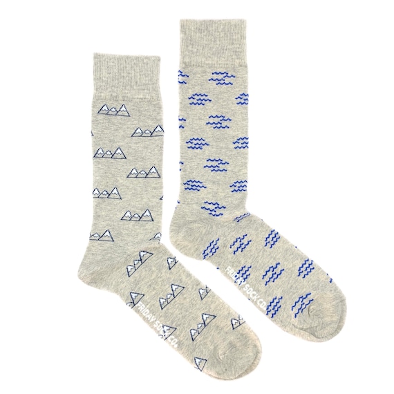 Chaussettes pour hommes Montagne et vagues Chaussettes dépareillées Friday  Sock Co. Chaussettes naturelles Chaussettes océan Amoureux de la nature  Cadeau plein air Chaussettes de randonnée -  France