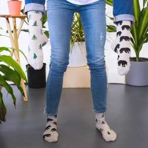 Women's Socks Bear & Trees Friday Sock Co Mismatched Socks Camping Socks Forest Socks Animal Socks Nature Lover Gift Outdoors image 2