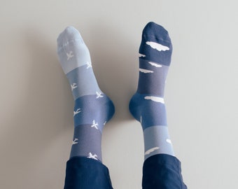 Plane & Cloud Socks | Friday Sock Co | Fun Mismatched Socks | Gifts for Pilots | Men's Socks | Pilot Socks | Airport Outfits