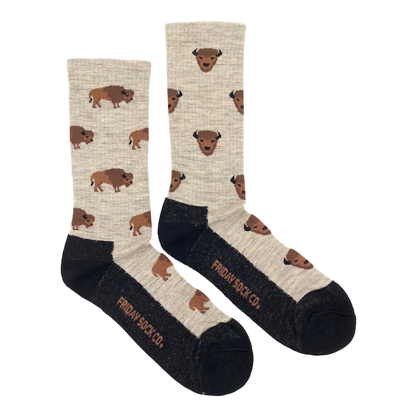 Men's Wool Socks | Bison | Friday Sock Co Mismatched Socks | Nature Lover | Animal Socks | Warm Socks | Wool