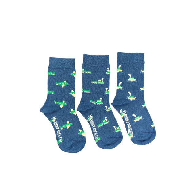 Kid's Socks | Planes, Trains, & Boats | Friday Sock Co Mismatched Socks | Organic Cotton | Travel Socks | Gift Ideas | Cools Socks