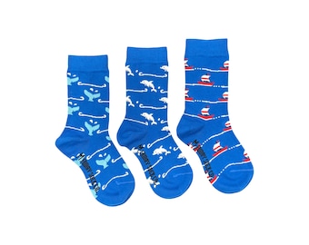 Kid's Socks | Ocean | Friday Sock Co Mismatched Socks | Organic Cotton | Dolphin Socks | Whale Socks | Ship Socks | Sailboat | Waves | Sea