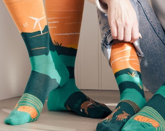 Foothills Socks for Men | Canadian Landscape | Friday Sock Co. | Mismatched Socks | Nature Lover | Wildlife | Gift Ideas