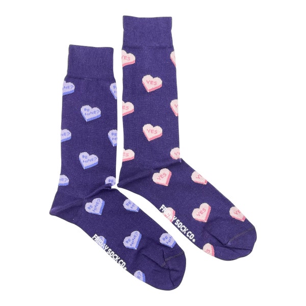 Men's Socks | Purple Candy Hearts | Friday Sock Co. Mismatched Socks | Valentines Day | Valentines | For Him | Love Socks | Valentines Socks