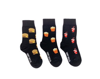 Kid's Socks | Burger & Fries | Friday Sock Co Mismatched Socks | Organic Cotton | Fast Food Socks | Fun Socks | Funny Socks | Gifts For Kid