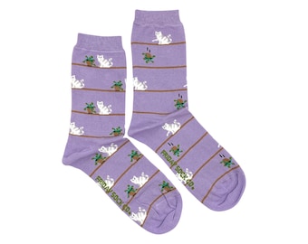 Women’s Socks | Cat & Plant | Friday Sock Co Mismatched Socks | Feline Socks | Gift Ideas | Cute Socks | Fun Socks | Funky Socks | Animal