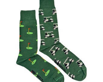 Men's Golf Cart & Green Socks | Purposely Mismatched | Great Gift