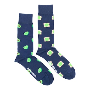 Men&#39;s Socks | Avocado & Toast | Friday Sock Co. Mismatched Socks | Breakfast Socks | Guacamole Socks | Food Socks | Avocado Lover Gift | Fun