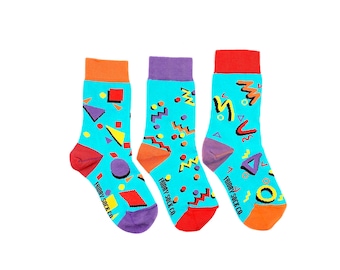 Kid's Socks | 80’s | Friday Sock Co Mismatched Socks | Organic Cotton | Fun Socks | Crazy Socks | Decade Socks | Party Socks | Wild Socks