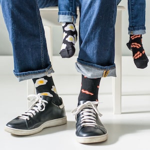 Bacon and Eggs Socks | Friday Socks | Fun Mismatched Socks | Cotton | Socks for Men | Gifts for Dad | Brunch Food