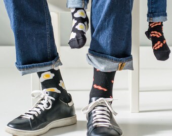 Bacon and Eggs Socks | Friday Socks | Fun Mismatched Socks | Cotton | Socks for Men | Gifts for Dad | Brunch Food