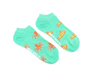 Women's Ankle Socks | Submarine & Octopus | Friday Sock Co. Mismatched Socks | Ocean Socks | Animal Socks | Diver Socks | Yellow Submarine