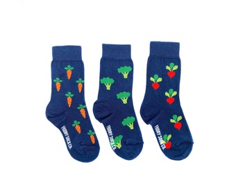 Chaussettes pour enfants | Brocoli & Chaussettes de carottes | Friday Sock Co Chaussettes dépareillées | Coton biologique | Veggie | Chaussettes végétales | Chaussettes alimentaires | Chaussettes folles