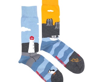 Men's Socks | East Coast Canadian Landscape Socks | Friday Sock Co. Mismatched Socks | Lighthouse | Peggy's Cove | Fishing | Gift Ideas