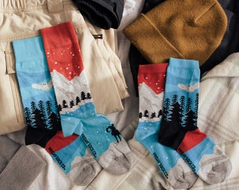 Rocky Mountains Socks | Canadian Landscape | Friday Sock Co. | Mismatched Socks | Outdoorsmen | Gift Ideas | Rockies