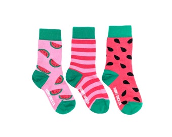 Kid's Socks | Watermelon Socks | Friday Sock Co Mismatched Socks | Organic Cotton | Food Socks | Kids Fruit Socks | Kids Summer | Socks