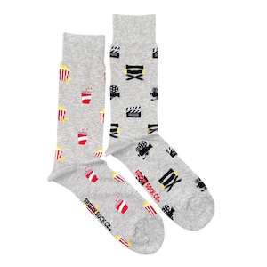 Men's Socks Popcorn & Movie Friday Sock Co. Mismatched Socks Film Socks Movie Lover Gift Movie Gift Cinema Socks Movie Socks image 1