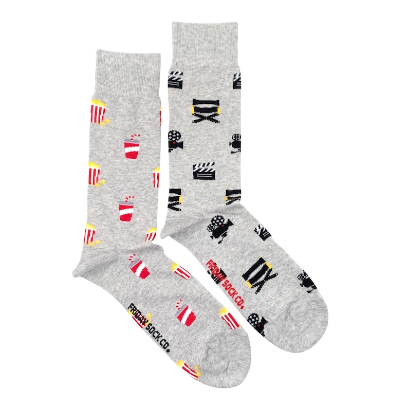 Men's Socks Popcorn & Movie Friday Sock Co. Mismatched Socks Film Socks Movie Lover Gift Movie Gift Cinema Socks Movie Socks image 1