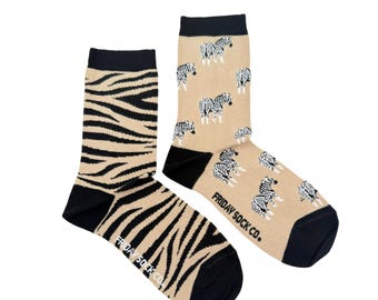 Women's Zebra Print Socks | Purposely Mismatched | Great Gift