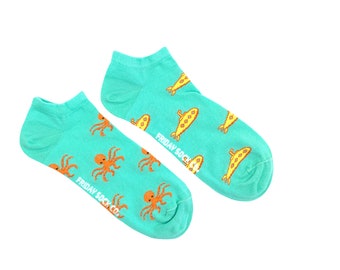 Men's Ankle Socks | Submarine & Octopus | Friday Sock Co Mismatched Socks | Ocean Socks | Scuba Diver Socks | Yellow Submarine | Ocean Socks