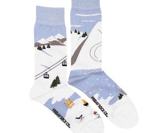 Men’s Socks | Ski Scene | Friday Sock Co Mismatched Socks | Skier | Snowy Mountains | Gondola