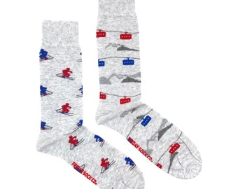 Men's Socks | Ski & Gondola | Friday Sock Co. Mismatched Socks | Winter Socks | Mountain Socks | Gift For Skier | Alpine Socks | Chairlift