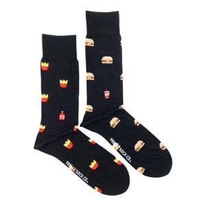 Men's Socks | Burger & Fries | Friday Sock Co Mismatched Socks | Food Socks | Fast Food Sock | French Fry Socks | Best Man Socks | Fun Socks