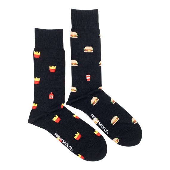 Men's Socks | Burger & Fries | Friday Sock Co Mismatched Socks | Food Socks | Fast Food Sock | French Fry Socks | Best Man Socks | Fun Socks