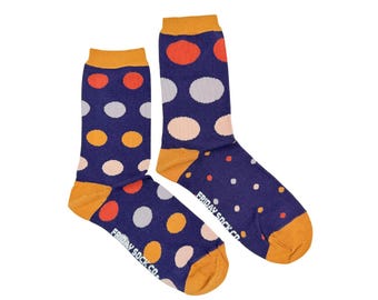 Women's Dark Purple Polka Dot Socks | Purposely Mismatched | Great Gift