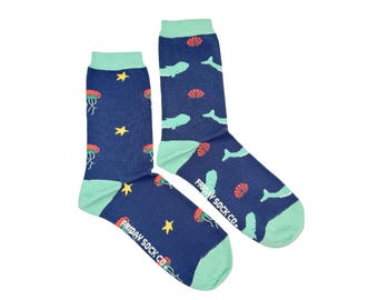Women's Whale & Jellyfish Socks | Purposely Mismatched | Great Gift