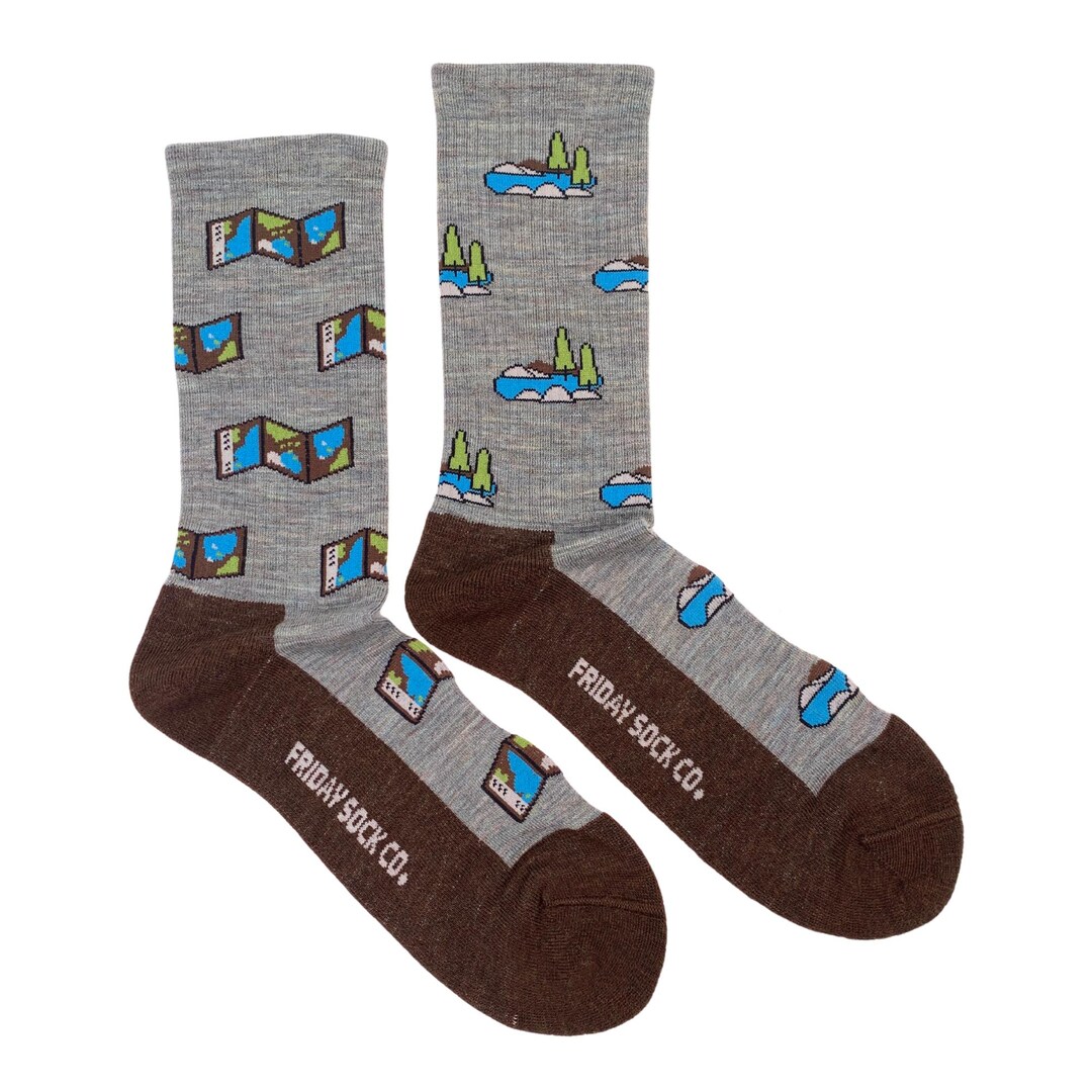 Map Socks Men's Merino Wool Map Socks | Adventure Hiking Camping Socks | Warm ...