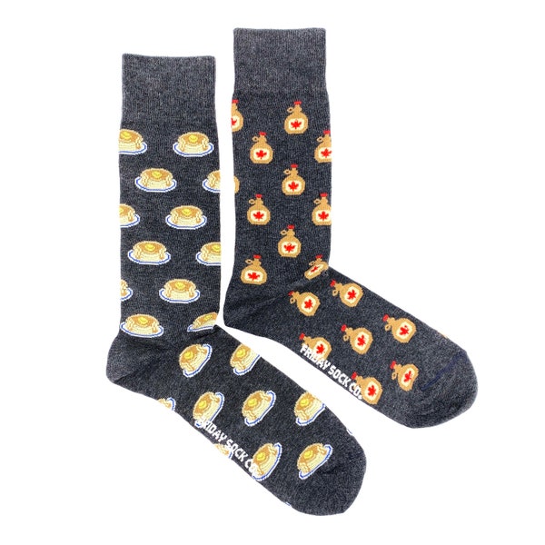 Men's Socks | Pancake & Maple Syrup | Friday Sock Co. Mismatched Socks | Canadian Socks | Breakfast Socks | Syrup Socks | Pancake Lover