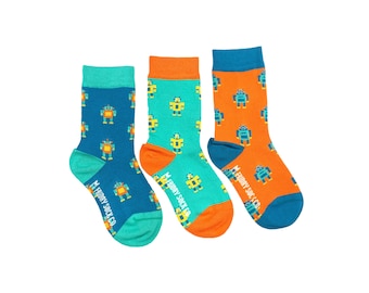 Chaussettes pour enfants | Robot | Friday Sock Co Chaussettes dépareillées | Coton biologique | Robot Anniversaire | Robot Gift | Fête d’anniversaire de robot | Chaussettes amusantes