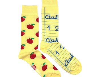 Calcetín para hombres / Manzana del maestro / Calcetines de viernes Co. Calcetines no coincidentes / Regalos para maestros / Calcetines para profesores / Calcetines educativos / Calcetines escolares / Divertidos