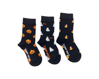 Chaussettes pour enfants | Halloween | Friday Sock Co Chaussettes dépareillées | Coton biologique | Ghost | Candy Corn | Citrouille | Trick or Treat | Octobre