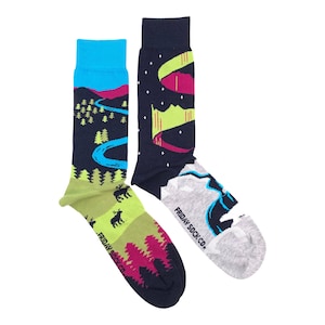 Men&#39;s Socks | The North Canadian Landscape Socks | Friday Sock Co. Mismatched Socks | Northern Lights | Polar Bear | Moose | Gift Ideas