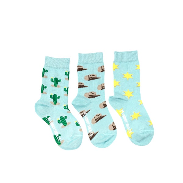Kid's Socks | Cowboy | Friday Sock Co Mismatched Socks | Organic Cotton | Cute Socks | Cowboy Hat | Cowboy Boots | Western Socks | Odd Socks