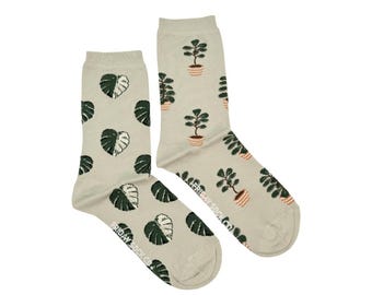 Women's Big House Plant Socks | Purposely Mismatched | Great Gift