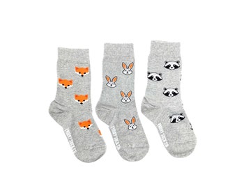 Kid's Socks | Fox, Bunny, & Raccoon | Friday Sock Co Mismatched Socks | Cool Socks | Forest Socks | Animal Socks | Cute Socks | Gift Ideas