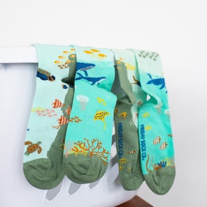 Men's Underwater Scene Socks Friday Socks Fun Mismatched Socks Scuba Diver Ocean Gifts Jelly Fish image 1
