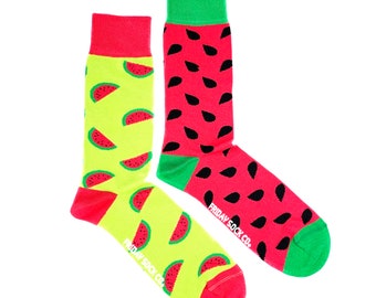 Men's Socks | Watermelon | Friday Sock Co. Mismatched Socks | Fruit Socks | Summer Socks | Picnic Socks | BBQ Socks | Melon | Summer Party