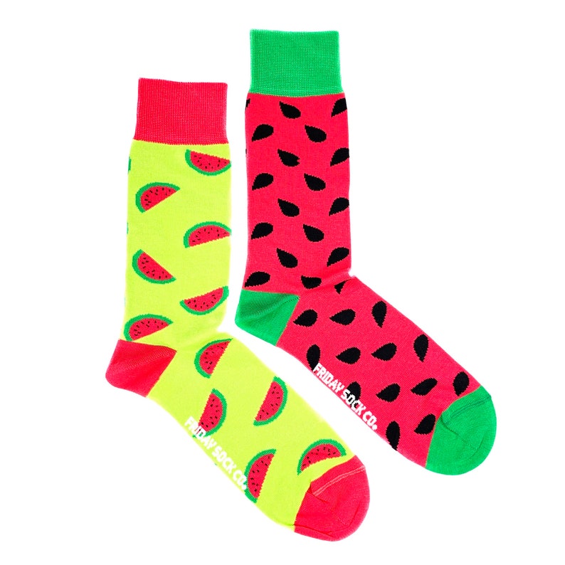 Men's Socks Watermelon Friday Sock Co. Mismatched Socks Fruit Socks Summer Socks Picnic Socks BBQ Socks Melon Summer Party image 1