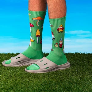 Men&#39;s Athletic Socks | Mushroom & Gnome Forage | Friday Sock Co. Mismatched Socks | Sport Socks | Organic Cotton | Forest Socks