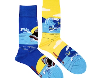 Men's Shark & Surfboard Socks | Purposely Mismatched | Great Gift